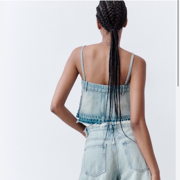 NWT Zara Blue Denim Crop Top